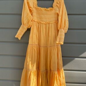 Yellow Smocked Long Sleeve Dress